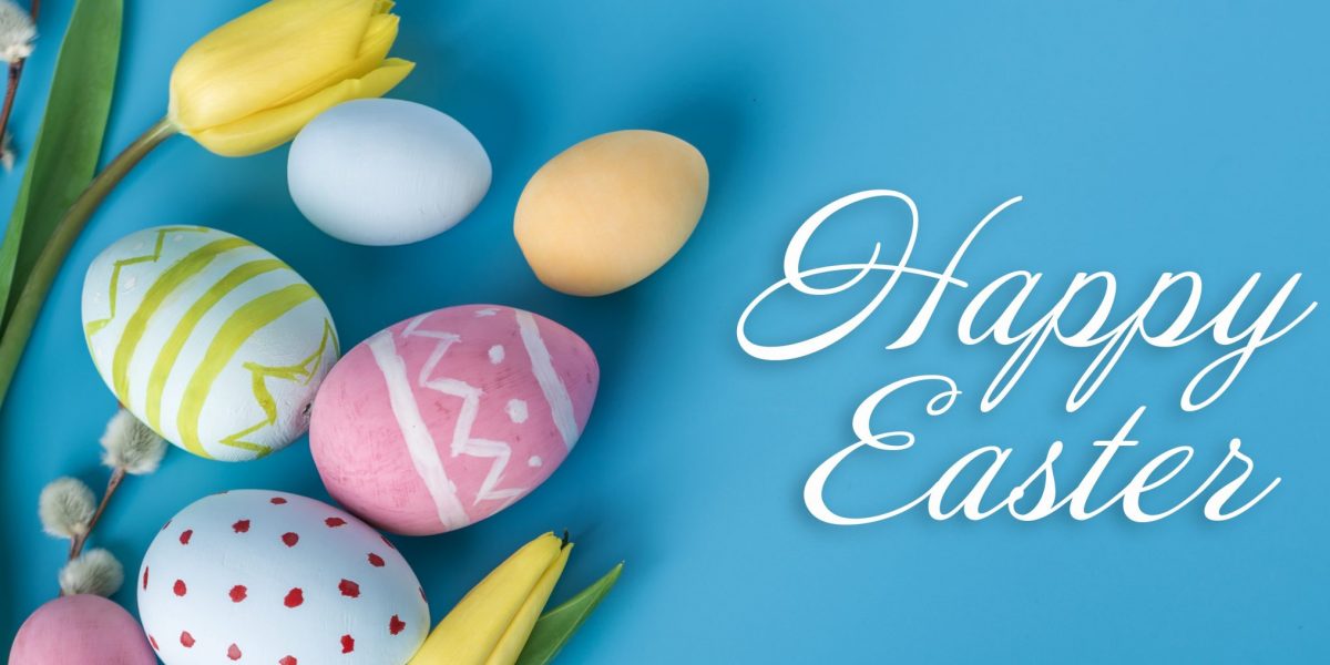 Beautiful holiday greeting card with text happy Easter